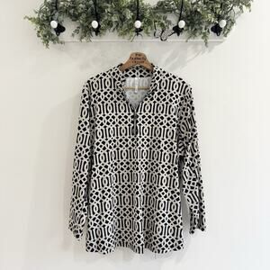 Lulu-b Brown Black Geometric Print Quarter Zip Long Sleeve UPF shirt XL JE